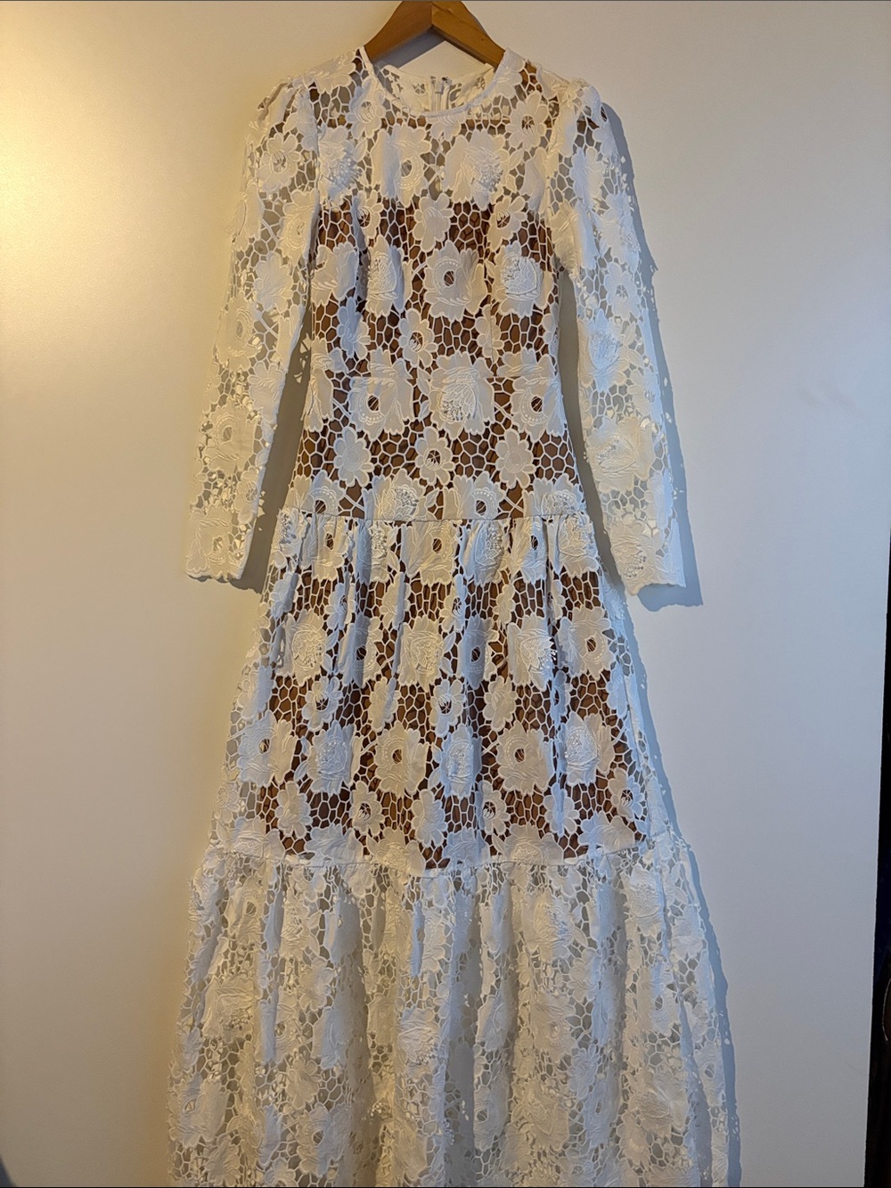 Self Portrait White 3D Maxi Floral Lace Dress Size 2 - Picture 9 of 13